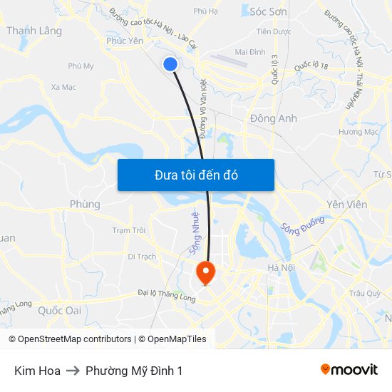 Kim Hoa to Phường Mỹ Đình 1 map