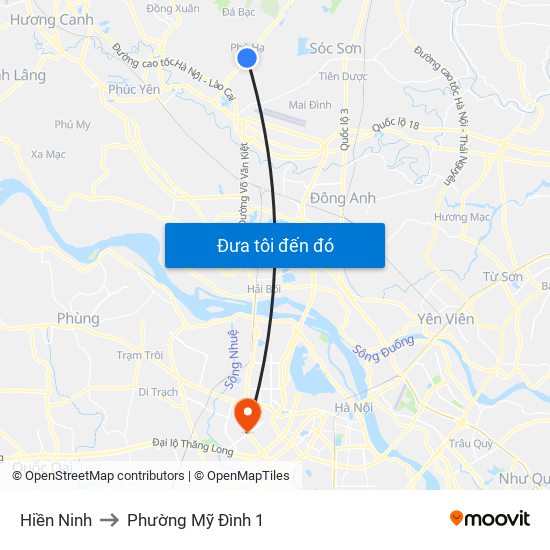 Hiền Ninh to Phường Mỹ Đình 1 map