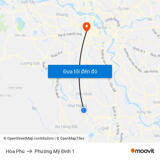 Hòa Phú to Phường Mỹ Đình 1 map