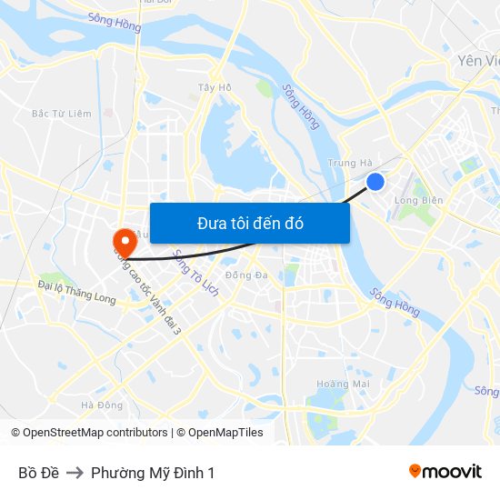 Bồ Đề to Phường Mỹ Đình 1 map