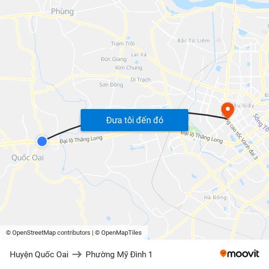 Huyện Quốc Oai to Phường Mỹ Đình 1 map