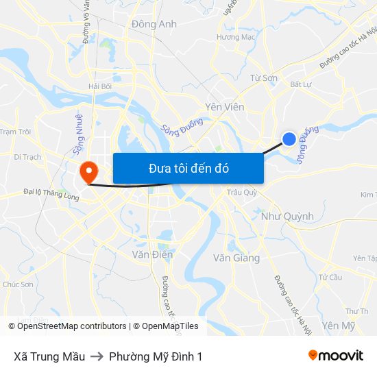 Xã Trung Mầu to Phường Mỹ Đình 1 map