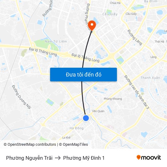 Phường Nguyễn Trãi to Phường Mỹ Đình 1 map