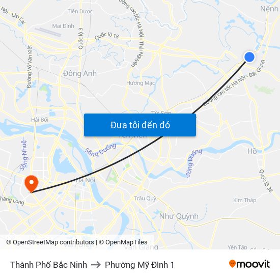 Thành Phố Bắc Ninh to Phường Mỹ Đình 1 map