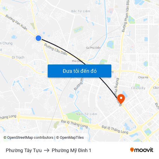 Phường Tây Tựu to Phường Mỹ Đình 1 map