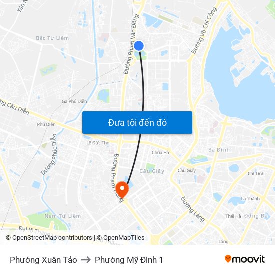 Phường Xuân Tảo to Phường Mỹ Đình 1 map