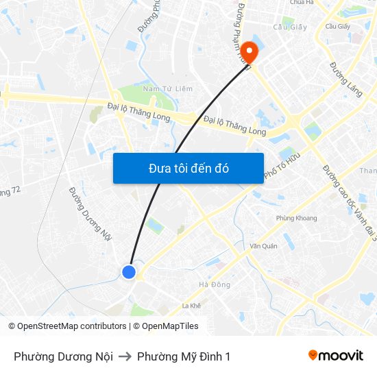 Phường Dương Nội to Phường Mỹ Đình 1 map