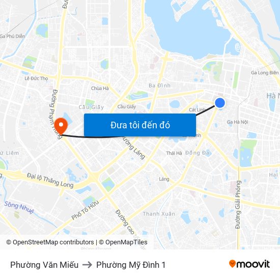 Phường Văn Miếu to Phường Mỹ Đình 1 map