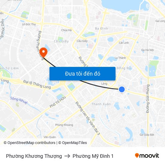 Phường Khương Thượng to Phường Mỹ Đình 1 map