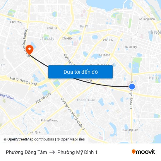 Phường Đồng Tâm to Phường Mỹ Đình 1 map