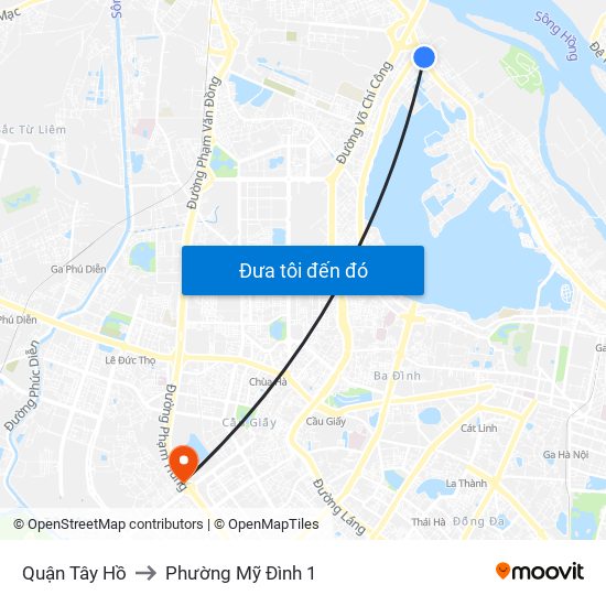 Quận Tây Hồ to Phường Mỹ Đình 1 map