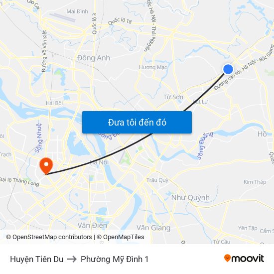 Huyện Tiên Du to Phường Mỹ Đình 1 map