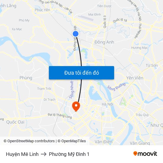 Huyện Mê Linh to Phường Mỹ Đình 1 map
