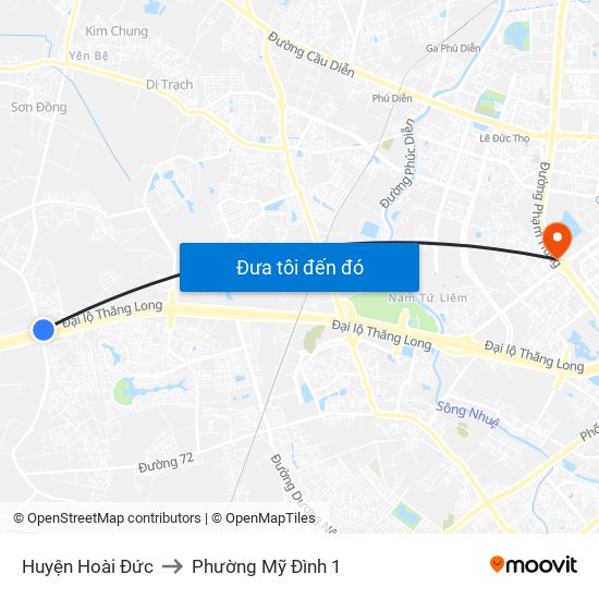 Huyện Hoài Đức to Phường Mỹ Đình 1 map