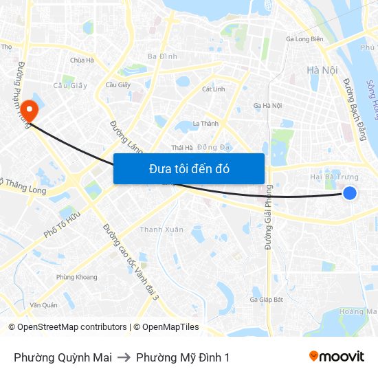 Phường Quỳnh Mai to Phường Mỹ Đình 1 map
