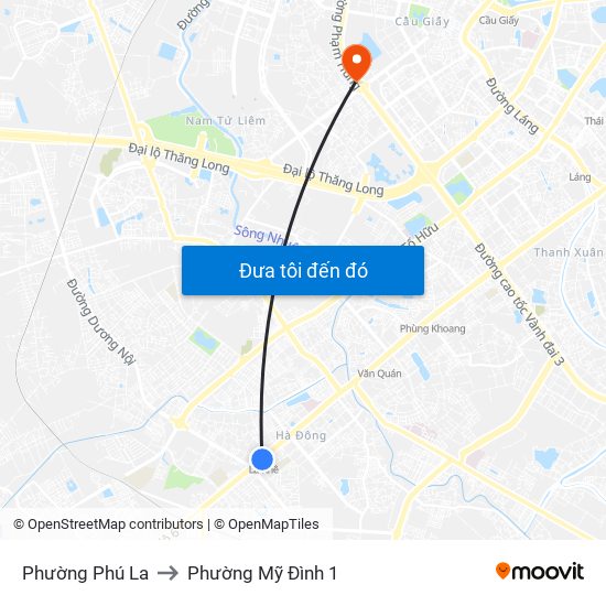 Phường Phú La to Phường Mỹ Đình 1 map