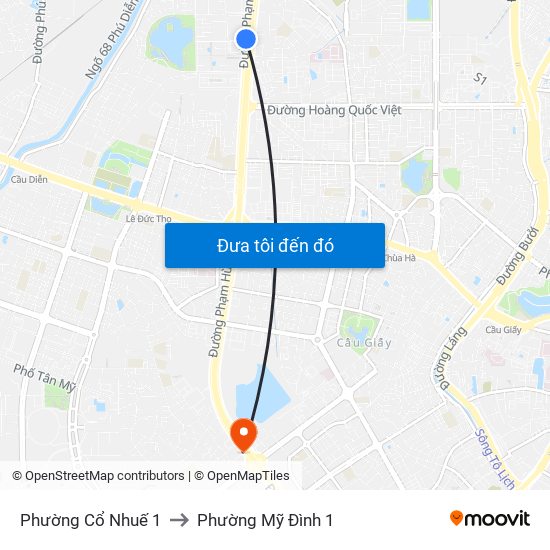 Phường Cổ Nhuế 1 to Phường Mỹ Đình 1 map