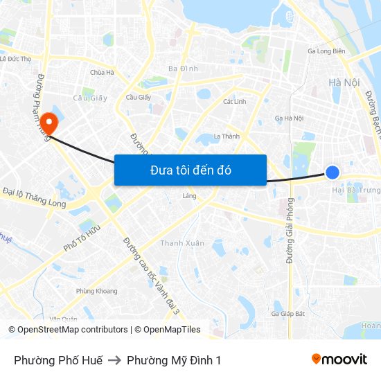 Phường Phố Huế to Phường Mỹ Đình 1 map