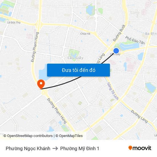 Phường Ngọc Khánh to Phường Mỹ Đình 1 map