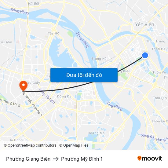 Phường Giang Biên to Phường Mỹ Đình 1 map