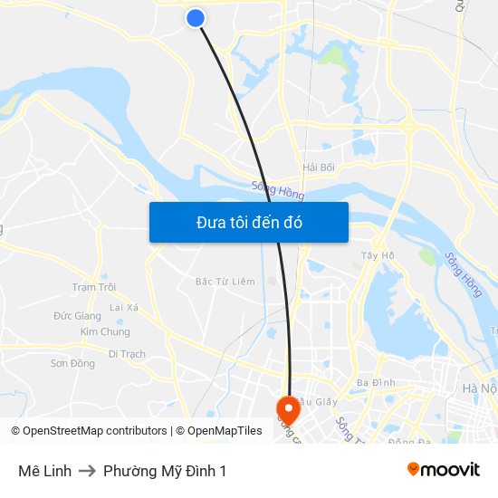 Mê Linh to Phường Mỹ Đình 1 map