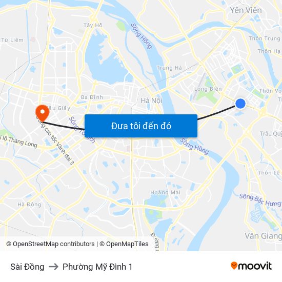 Sài Đồng to Phường Mỹ Đình 1 map