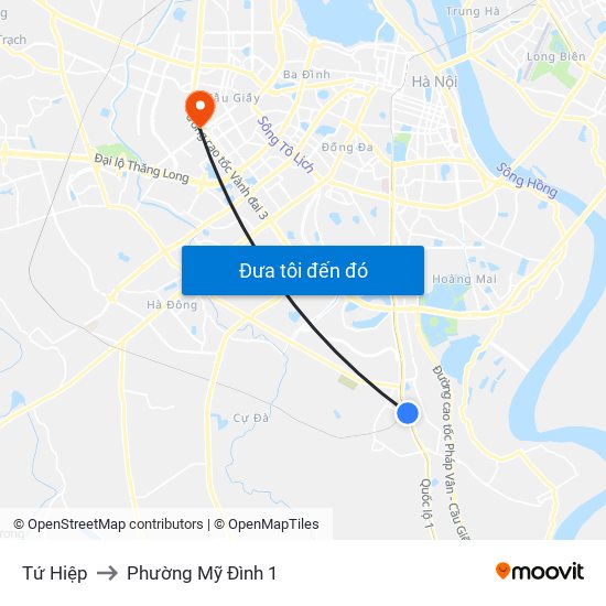 Tứ Hiệp to Phường Mỹ Đình 1 map