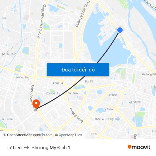 Tứ Liên to Phường Mỹ Đình 1 map