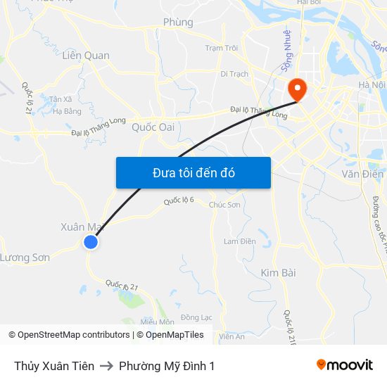 Thủy Xuân Tiên to Phường Mỹ Đình 1 map