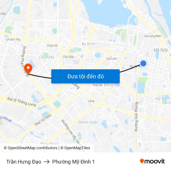 Trần Hưng Đạo to Phường Mỹ Đình 1 map