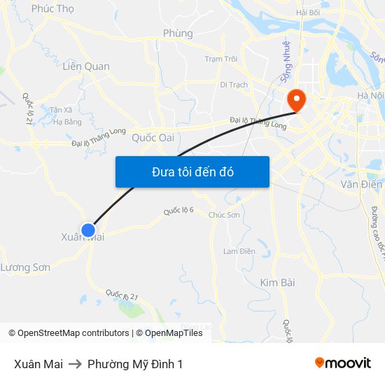 Xuân Mai to Phường Mỹ Đình 1 map