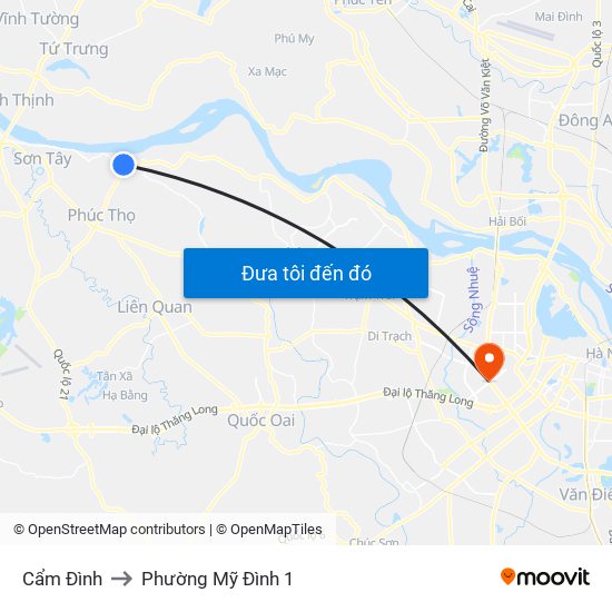 Cẩm Đình to Phường Mỹ Đình 1 map