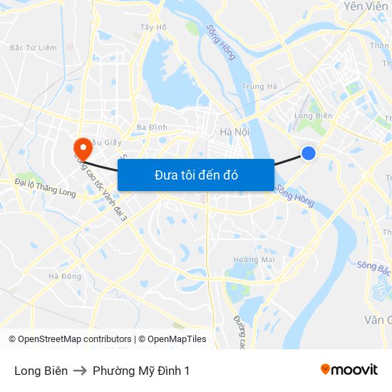 Long Biên to Phường Mỹ Đình 1 map