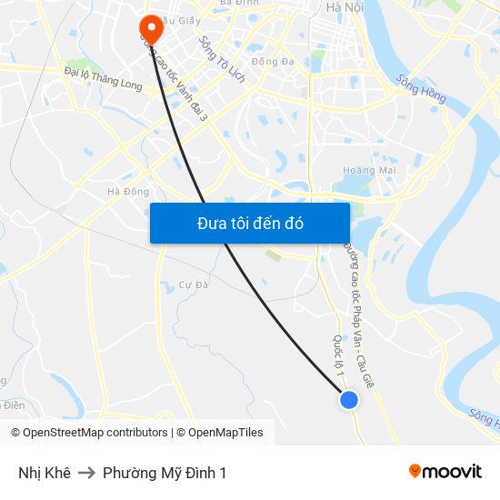 Nhị Khê to Phường Mỹ Đình 1 map