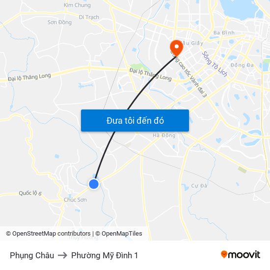 Phụng Châu to Phường Mỹ Đình 1 map