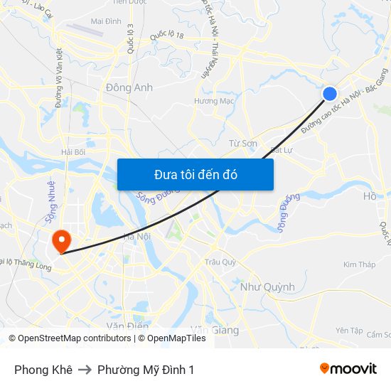 Phong Khê to Phường Mỹ Đình 1 map