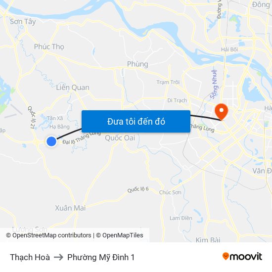 Thạch Hoà to Phường Mỹ Đình 1 map