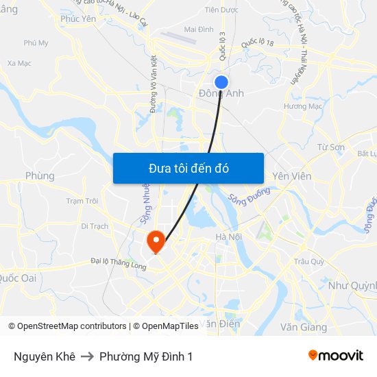 Nguyên Khê to Phường Mỹ Đình 1 map