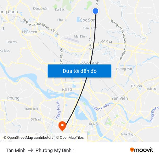 Tân Minh to Phường Mỹ Đình 1 map