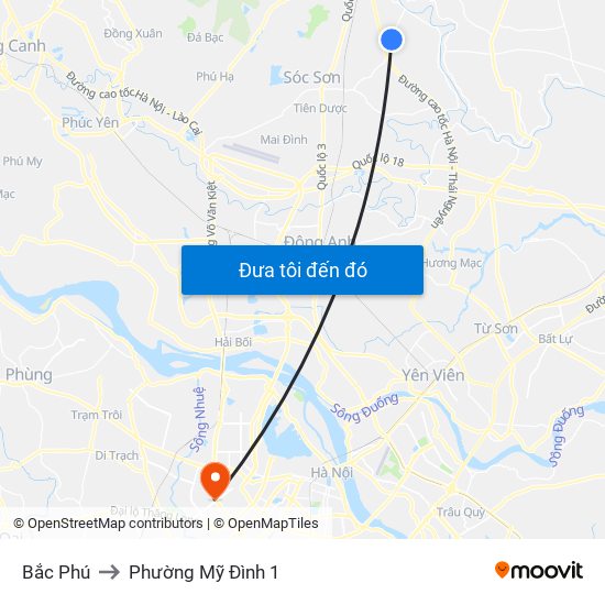 Bắc Phú to Phường Mỹ Đình 1 map