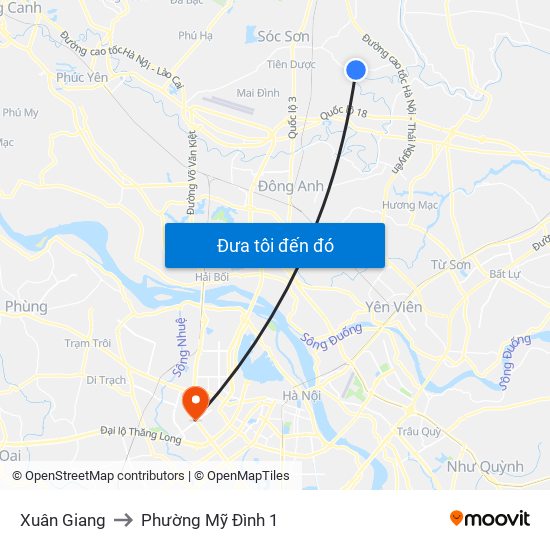 Xuân Giang to Phường Mỹ Đình 1 map