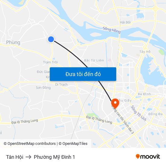 Tân Hội to Phường Mỹ Đình 1 map