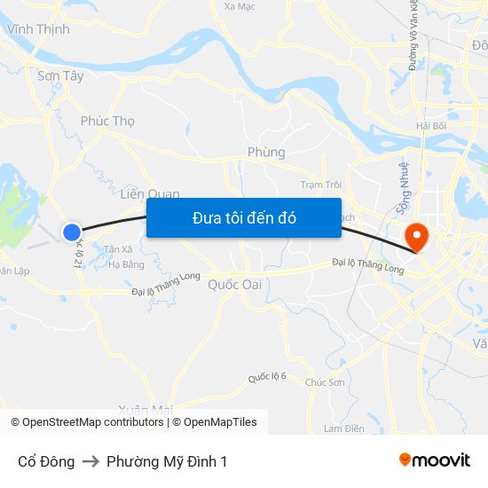 Cổ Đông to Phường Mỹ Đình 1 map