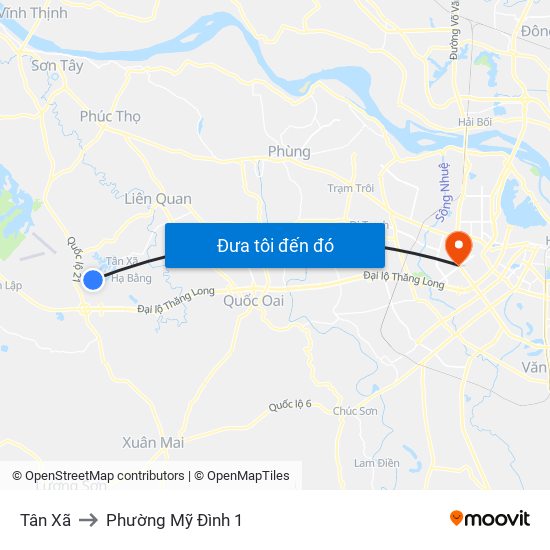 Tân Xã to Phường Mỹ Đình 1 map