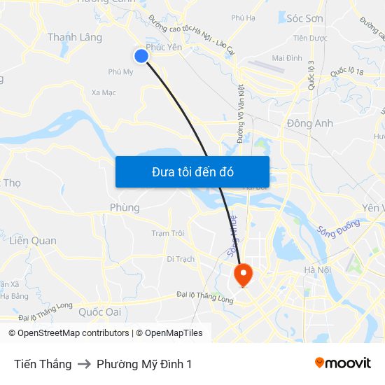 Tiến Thắng to Phường Mỹ Đình 1 map