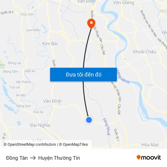 Đồng Tân to Huyện Thường Tín map