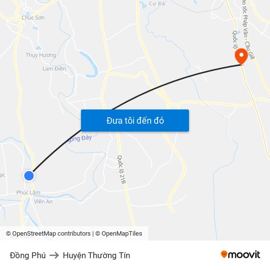 Đồng Phú to Huyện Thường Tín map