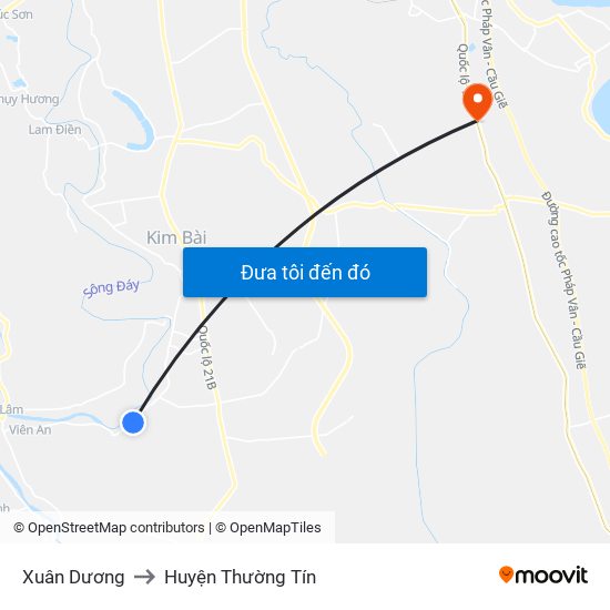 Xuân Dương to Huyện Thường Tín map