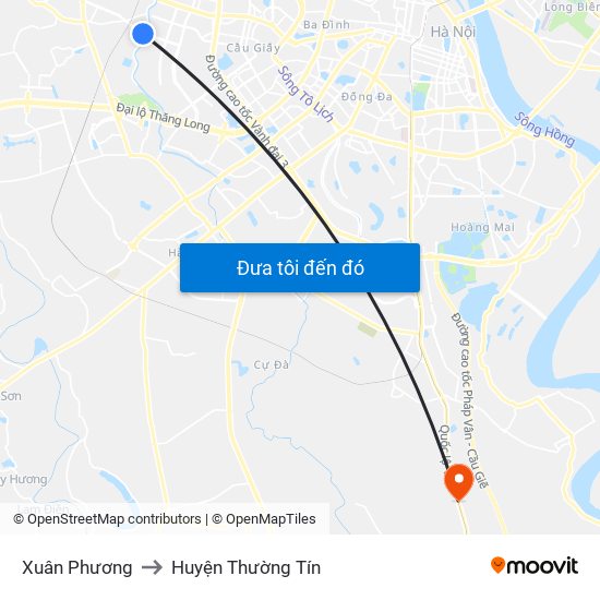 Xuân Phương to Huyện Thường Tín map
