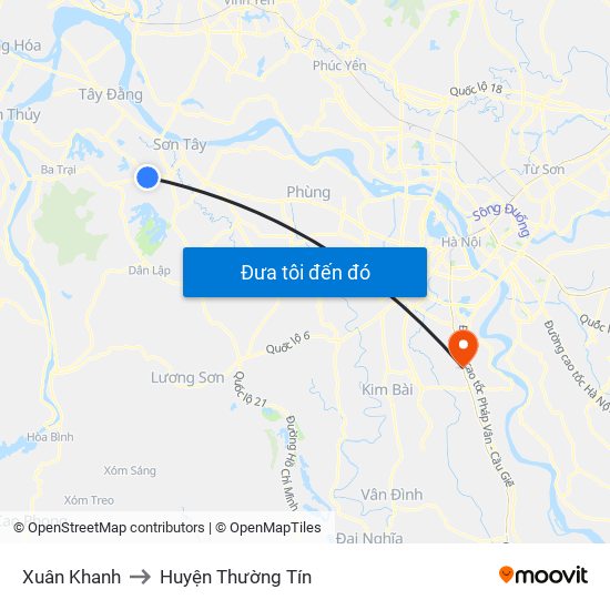 Xuân Khanh to Huyện Thường Tín map